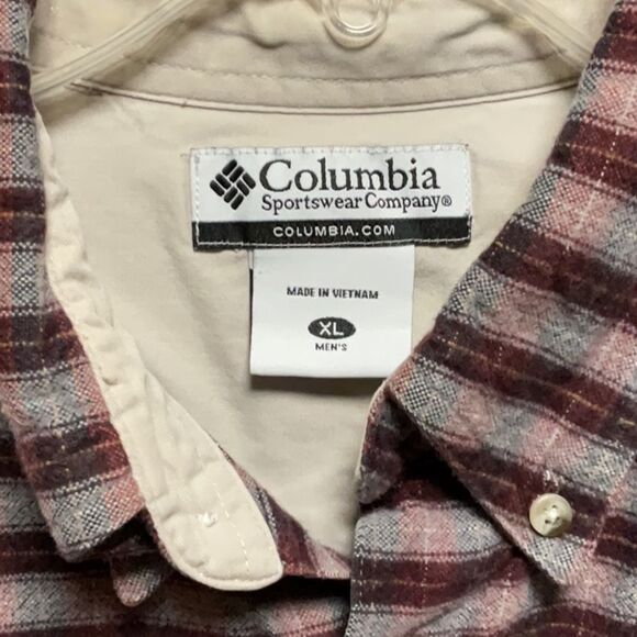 Columbia Casual Red Brown Gray Button Down Flannel Cotton Shirt Men XL Camping - Picture 7 of 8